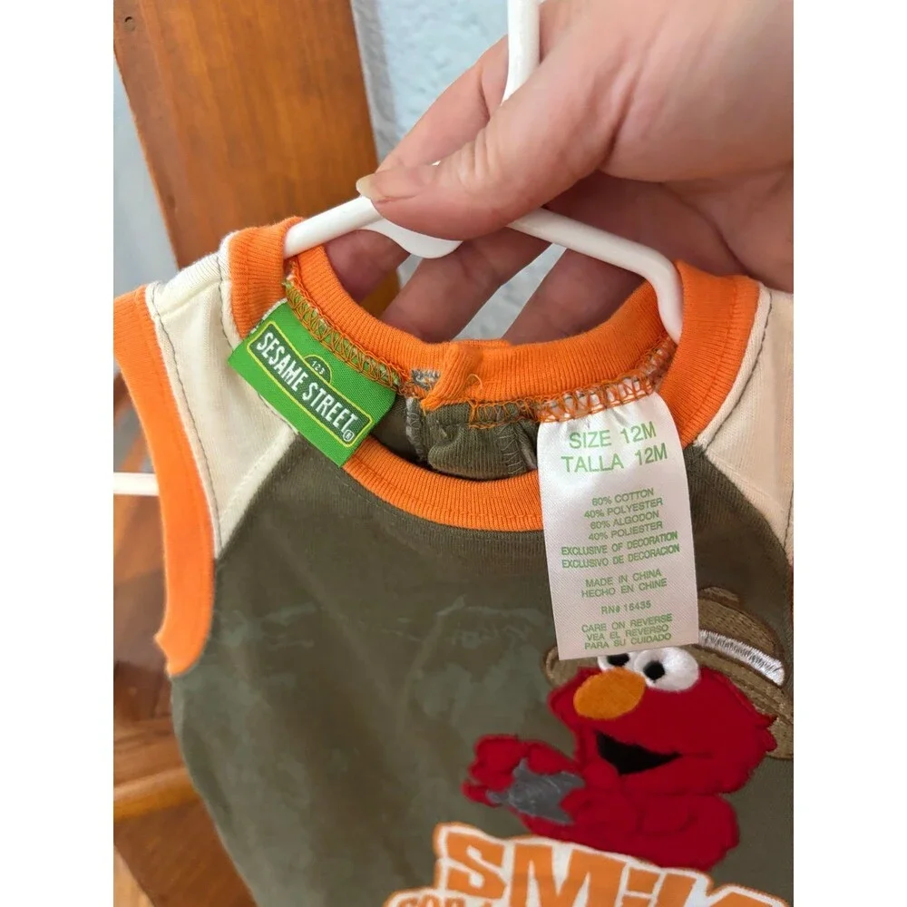 Sesame Street Elmo nwt Y2K romper safari elephant camera 12 mths deadstock